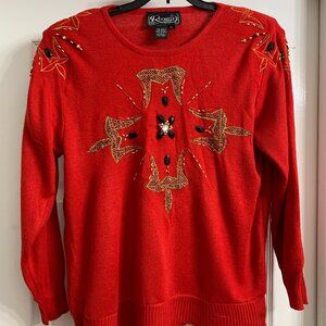 Vintage Rochelle of California Red Beaded Sweater Size L